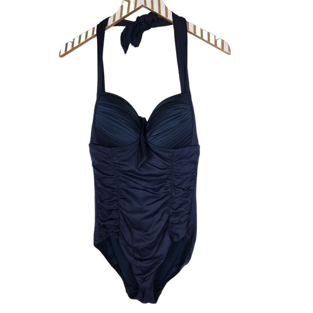 SEAFOLLY Swimsuit Womens US 8 Navy Blue Maillot Halter One Piece Swimsuit Beach - Picture 2 of 8